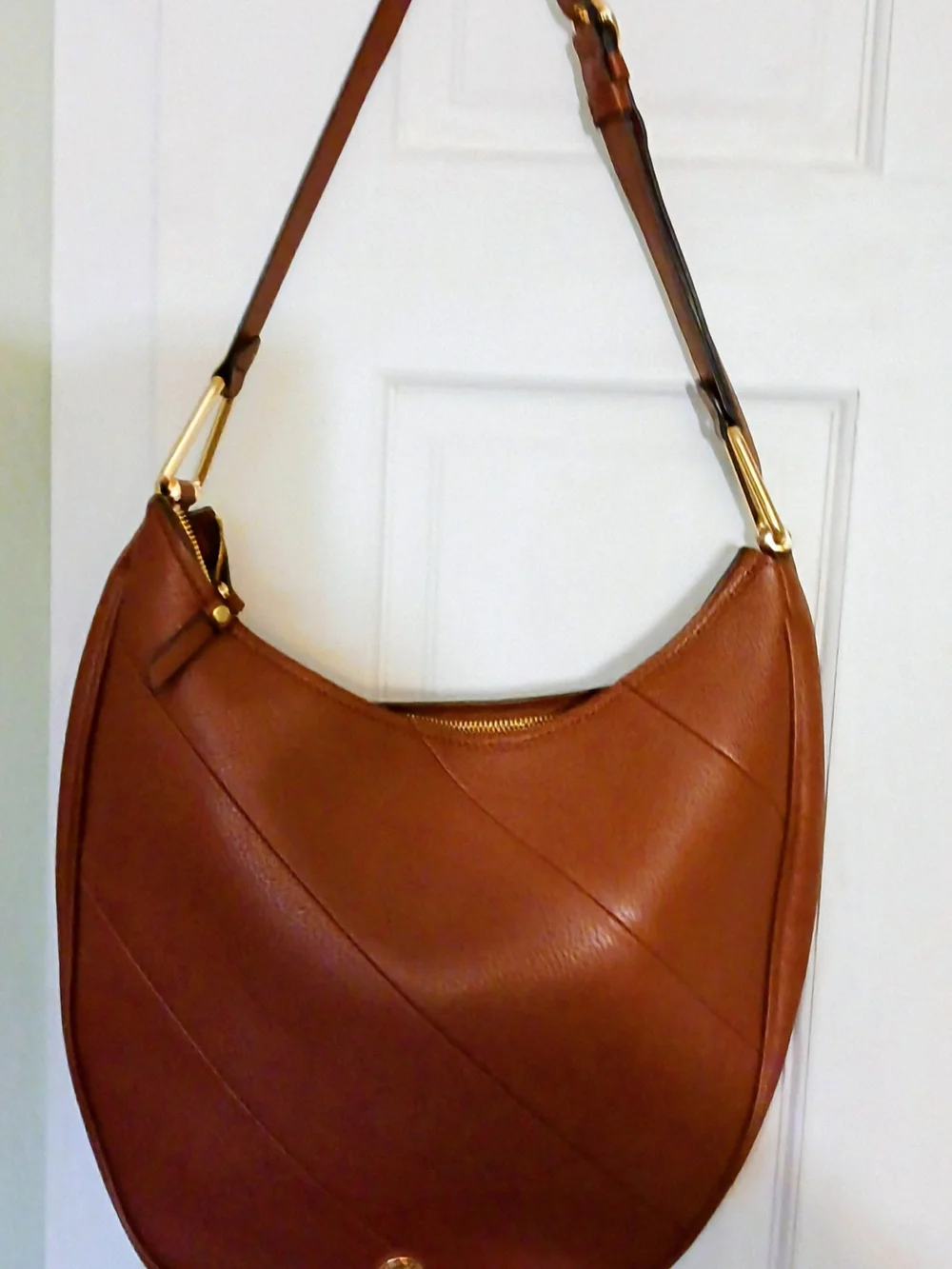 Anne Klein Cognac Leather Hobo Bag with Gold Accent